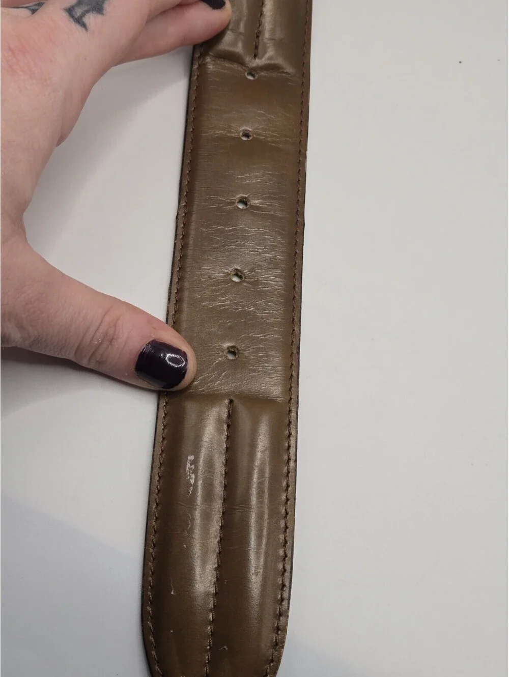 Accessory Lady Browm Leather Belt Size M Italy Made Gold Tone Metal Buckle
